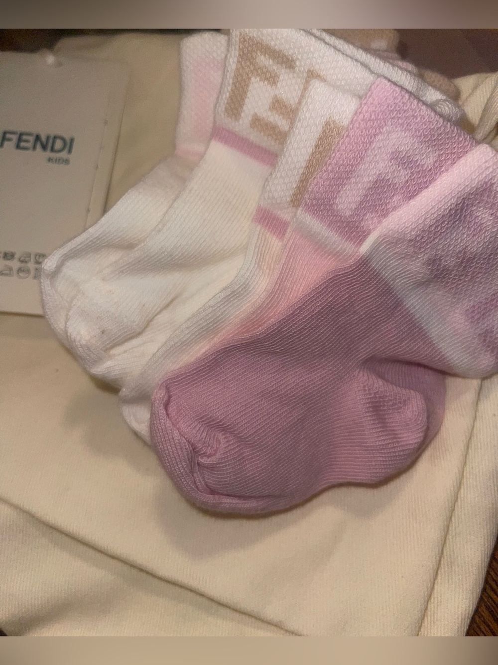 Fendi Kids Pink & White Logo Crew Socks